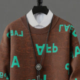 Riolio  New American Trendy Men Sweaters Light Luxury Letter Printed Knit O Neck Long Sleeve Pullover Casual Loose High Street Knitwear