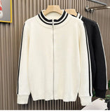Riolio New Korean Fashion Men Cardigan Coat Light Luxury Trendy Knit Zipper Long Sleeve Sweater Jackets High Quality Patchwork Knitwear
