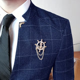 Riolio  ( Jacket Pants ) High-end Brand Casual Business Mens Slim Suit Plaid Groom Wedding Dress Male Formal Stand Collar Suits 2pcs Set