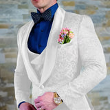 Riolio  Navy blue Men's Suit Jacquard Jacket Pant Vest 3-Piece Set Formal Wedding Groom's Tuxedo Fashion Blazer Elegant Men Suit