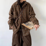 Riolio Spring and Autumn Vintage Striped Pocket Cargo Shirt for Men and Women College Style Simple Casual Long-sleeved Shirt
