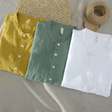 Riolio  Lightweight Short Sleeve Cotton Linen Casual Shirt Men's Loose Fit Half Sleeve Fresh Style Summer T-Shirt Upper Body