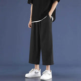 Riolio  Men Summer Thin Ice Silk Sports and Casual Straight Loose Wide-leg Cropped Pants