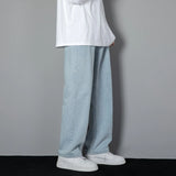 Riolio New Korean Men's Casual Long Jeans Classic Man Straight Denim Wide-leg Pants Solid Color Light Blue Grey Black