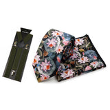 Riolio  Men's High Quality 6.5cm Floral Leaves Cotton Tie Handkerchief Suspender Set Novel Gentleman Artistic Wedding Accessories Gifts