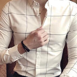 Riolio  Summer Loose Casual Handsome Retro Korean Style Elegant Fashion Men's Shirt Button Plaid Splicing Lapels Long Sleeve Chic Tops