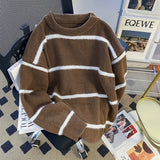 Riolio  New Korean Trendy Men Sweater Light Luxury Knitted Drooping Stripe O Neck Long Sleeve Pullover Casual High Street Knitwear M-3XL