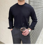 Riolio  New Autumn Fashion Men T-shirt Light Luxury Solid Color Long Sleeve Tops Leisure Streetwear Casual O Neck Basic Shirts M-3XL