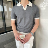 Riolio Summer Lapel Breathable Short Sleeve Temperament Men's Clothing Slim Korean Version Solid Color Trend Knitted POLO Shirt