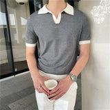 Riolio Summer Lapel Breathable Short Sleeve Temperament Men's Clothing Slim Korean Version Solid Color Trend Knitted POLO Shirt
