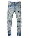 Riolio  Autumn and Spring Fashion Trend American Vintage Straight Leg Ripped Blue Jeans for Men Loose Sports High Quality Denim Pants