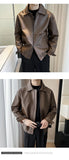 Riolio  New Autumn Men's Casual Textured PU Leather Jacket High Street Zip-up Turn-down Collar Solid Color Long Sleeve Retro Coats M-3XL