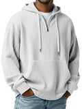 Riolio  Men's Ribbed Knit Half-Zip Hoodie Casual Oversized Pullover Sweatshirt with Kangaroo Pocket