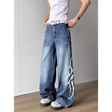 Riolio Men Loose Straight Leg Extra Long Floor Sweeping Jeans Unique Printed Design New Autumn Fashion Trendy Casual Streetwear
