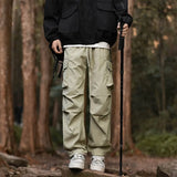 Riolio  American Work for Men Loose Spring and Autumn Casual Pants with Multiple Pockets Quick-drying Pleated Wide-leg Pants