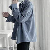 Riolio Spring Autumn Fashion Polo Neck Long Sleeved Shirt Men's Clothing Casual Versatile Solid Color Pocket Button Rope Hombre Tops