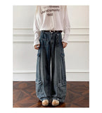 Riolio  Men Workwear Cargo Jeans New Multi Pocket Loose Straight Leg Baggy Streetwear Denim Pants Urban Casual Trousers 2025 Autumn