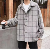 Riolio  Checkered woolen coat men's autumn and winter thick jacket windbreaker Korean version trendy British medium long woolen coat