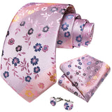 Riolio Pink Blue Floral Men's Ties Wedding Accessories Handkerchief Cufflinks Gifts For Men Cravate