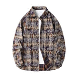 Riolio Lapel Collar Casual Shirt Jacket Retro Plaid Tie-dye Men's Cotton Shirt Coat Long Sleeve Casual Single Breasted 5Colors