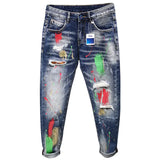 Riolio Men's Graffiti Jeans Fashion Spray Paint Ripped Hole Personality Hip-hop Streetwear Male Clothing Slim Youth Denim Trousers