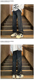 Riolio  Straight Leg Jeans Men Washed Solid Trousers Panel Design Denim Pants Autumn Fall Male Wear New 2025 High-quality denim pants