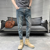 Riolio Y2k  Men Fashion Stylish Brand Denim Pants High Quality Designer Slim Fit All-match Trousers Casual Stretch Pencil Cropped Jeans