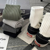 Riolio 5 Pairs Men Black White Warm Socks Autumn Winter Male Breathable Solid Color Sport Long Middle Tube Casual Socks for Men