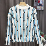 Riolio  Men Loose Round Neck Versatile Autumn and Winter Fashion Color-blocking Long-sleeved Sweater Top Man Clothing