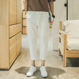 Riolio  Summer New Solid Color Elastic Waist Casual Ankle Length Pants Man Drawstring Pockets Fashion Casual Straight Trousers