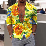 Riolio Spring Autumn Men Hawaiian Shirts Turn-down Collar Buttoned Tops Men's Casual Tropical Printed Long Sleeve Shirt Streetwear