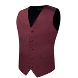 Riolio Burgundy Red Solid Silk Men Suit Vest Pre-tied Bow Tie Set Wedding Party Formal Tuxedo Male Blazer Waistcoat Business Party Vest