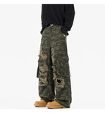Riolio  Ripped Camo Jeans Men 2025 New Loose Straight Leg Denim Pants Outdoor Hiking Trousers Casual Comfort Street Style Fashion
