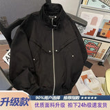 Riolio American Cityboy Jacket Wash Canvas Deconstructed Stand Collar Coat Design Sense Top Spring Autumn Korean Trend Bomber Jacket