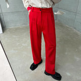 Riolio Red Suit Pants Men Fashion Social Mens Dress Pants Korean Loose Straight Wide Leg Pants Mens Oversized Formal Trousers M-XL