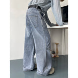 Riolio  Mens Jeans 2025 Autumn Fashion Loose Blue Washed Denim Pants with Knee Wrinkles Back Pocket Patchwork Design Denim trousers