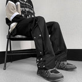 Riolio  Trousers Cargo Preppy Style Straight Button Pockets Solid Color Loose Men's Clothing Spring Autumn Elastic High Waisted Pants