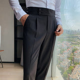 Riolio British Style Autumn New Solid High Waist Trousers Men Formal Pants High Quality Slim Fit Business Casual Suit Pants Hommes