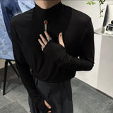 Riolio  Mens Autumn T-Shirt Pendant Decoration Slim Fit Bottoming Shirt Fashion Youth Trend Casual Long - Sleeve Top Men'S Clothing