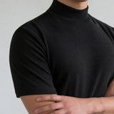 Riolio Men T-shirts Summer Fitness Short Sleeve Tees High Collar Basic T-shirt Base T Shirt for Men's Tops camisa masculina