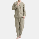 Riolio Men's Home Pajamas Long Sleeve T-Shirt Pajamas Set Autumn Fashion Daily High Quality Pure Color Long Pants Pajama  2 Piece  Set