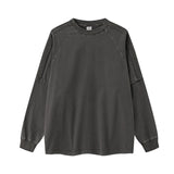 Riolio Oversized T Shirt Women Y2k Fake Two-piece Woven Striped Pure Cotton American Vintage Washed Long Sleeved T-shirt for Men