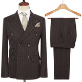 Riolio  Autumn Winter Double-Breasted Thick Stripes Suits for Men Slim Fit 2 Piece Set Blazer Pants Office Smart Casual Wedding New