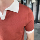 Riolio Summer Lapel Breathable Short Sleeve Temperament Men's Clothing Slim Korean Version Solid Color Trend Knitted POLO Shirt