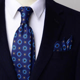 Riolio  2PCS Neck Tie Set 8CM Top Cotton Floral Printed Necktie Fashion Block Flower Suit Ties For Men Shirt Handkerchief Wedding Cravat