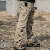 Riolio  Khaki Tactical Cargo Pants Men Wear Resistant Fabric Multi Zipper Storage Pockets Outdoor Mountain Walking Straight Trousers