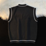 Riolio Sweater Vest Men Spring V-neck Japanese Vintage Striped College Knitted Fashion Loose All-match Ins Sleeveless Simple Clothing