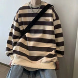 Riolio  Men's Sweatshirts Large Size Autumn Winter New Round Neck Sweater Male Long Sleeves Striped Letter Loose Casual Tops Pullover
