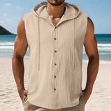 Riolio  Loose Casual American Style Men's Summer Linen Hooded Sleeveless Shirt Hip Hop Trendy Top Comfortable Breathable Garment