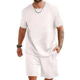 Riolio Summer Fashion Men's Set Jacquard Texture Men's Wear Crew-neck Short-sleeved T-shirt And Short Two-piece Set Free Shipping